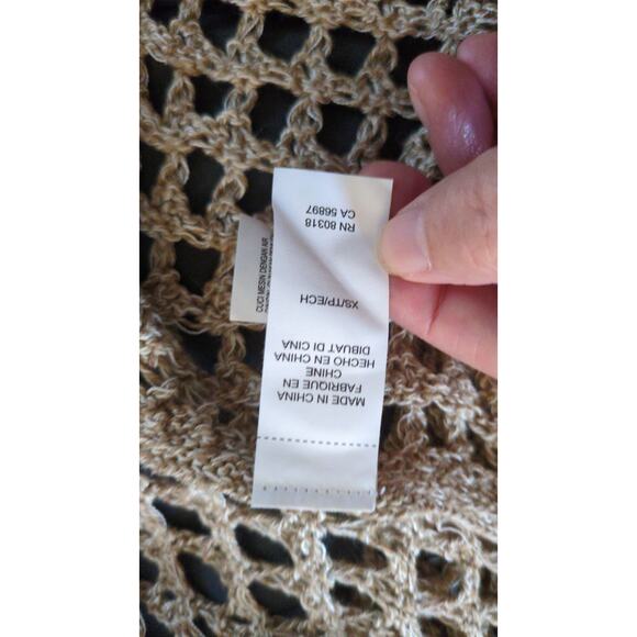 Lucky Brand Open Knit Crochet Style Cardigan Tan XS, Y2K Grunge Whimsy, Flowy - Picture 5 of 7